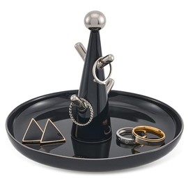 Lolalet Bandeja para Anillos, Plato Organizador Cerámica Soporte Estant de Forma Árbol para Accesorios Joyeros -Negro