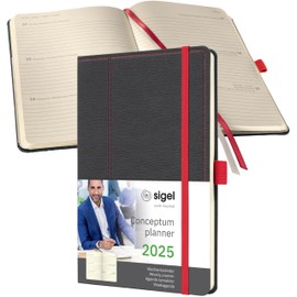 SIGEL C2555 Conceptum Weekly Planner 2025, Design Grey-red, 13,5 x 20,3 cm, hardcover, 192 Pages, Grey, red