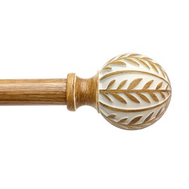 QDWIS Boho Wood Curtain Rods for Windows 48 to 84 inch,1" Adjustable Heavy Duty Window Curtain Rod with Imitation Wood Grain Finials,Rustic Decorative Drapery Rods Set,Size:36-88'',Maple Wood