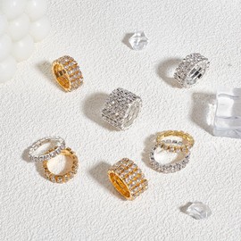 UNICRAFTALE 10Pcs 2 Colors Rhinestone Stretch Rings 10 Styles Gold Silver Crystals Inlaid Rings Thumb Pinky Ring Fashion Crystal Stackable Finger Ring Set Diamond Elastic Accessories for Women Size 5-6