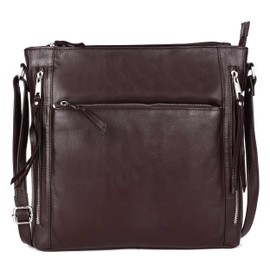LEDERBUCK Grace Soft Napa Real Leather Large Cross body handbag-Double Zip Premium Sling Crossover Shoulder Bag for Women (Brown)