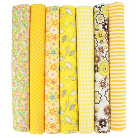 EXGOING 7pcs Fat Quarters Fabric Bundles - 20"x20" Precut Easter & Spring Quilting Cotton for Sewing, Patchwork, DIY Crafts & Home Décor - Soft, Durable & Multi-Colour Material (Yellow)