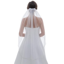 SAMKY 1T 1 Tier Rhinestones Crystal Edge Veil - White Fingertip Length 36" V327