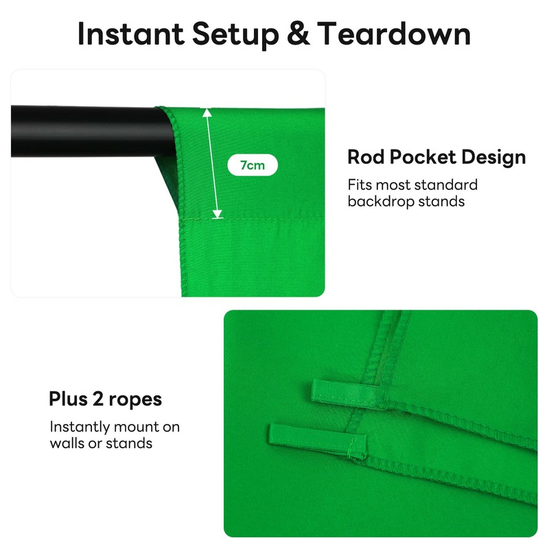 Heysliy Green Screen Backdrop, 2x3M/6.5 x 9.8ft Chromakey Greenscreen Background