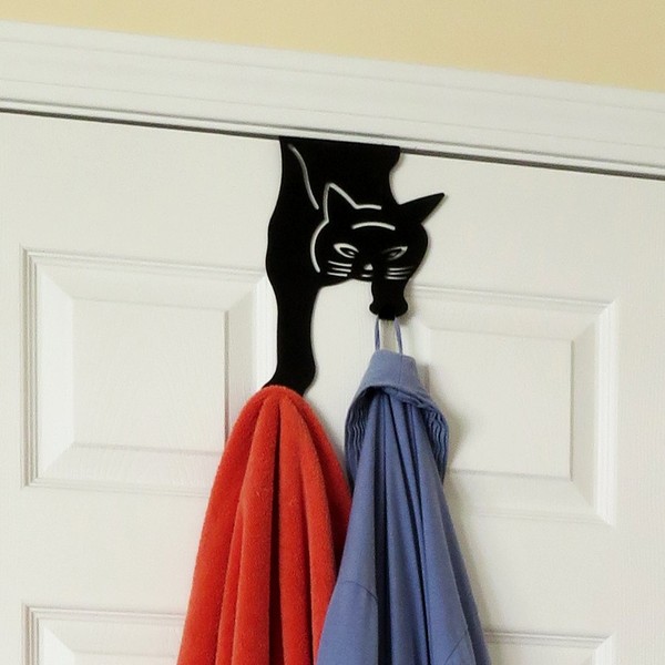 Evelots Cat Over The Door Hooks for Hanging-Black-Over The Door Organizer-Strong Metal Hooks