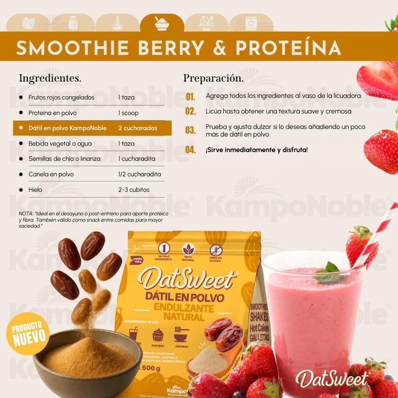 KampoNoble Dátil en Polvo Endulzante Natural sin Azúcar Refinada ni