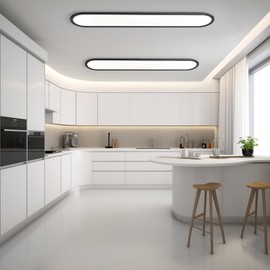 Ganeed 55.1" High Brightness Linear LED Ceiling Lamp, 60W Dimmable Low Profile Flush Mount LED Flat Panel Long Ceiling Light Fixture for Kitchen Office Laundry Shop, Black