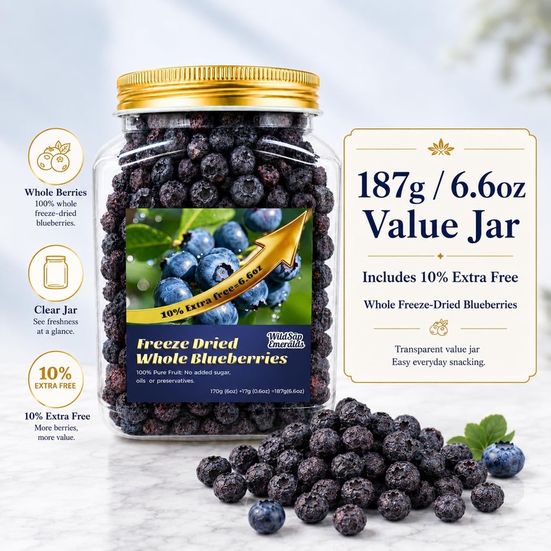 Freeze-Dried Whole Blueberries (6.6 oz / 187g) - Natural Crunchy