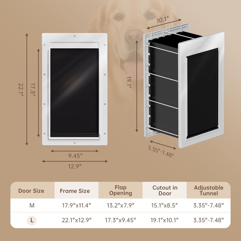 3-Flap Dog Door, Large Doggy Door for Wall, Never Rust