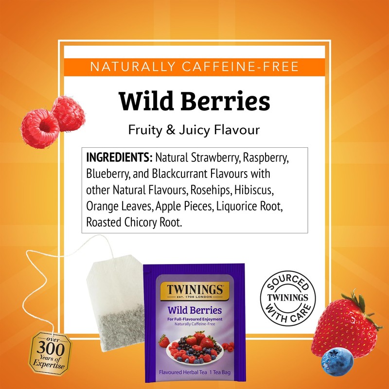 Twinings Wild Berries Herbal Tea Individually Wrapped Bags, 20 Count