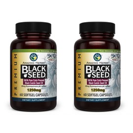 Amazing Herbs Premium Black Seed Oil Capsules - High Potency, Cold Pressed Nigella Sativa Aids in Digestive Health, Immune Support & Brain Function - 60 Count, 1250mg (Pack of 2) | Amazing Herbs