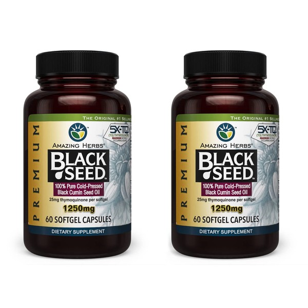 Amazing Herbs Premium Black Seed Oil Capsules - High Potency,