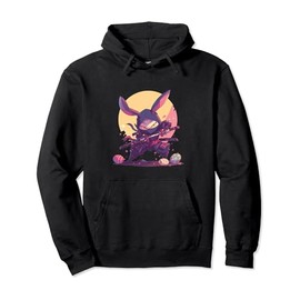 Colorful Easter Eggs Hunt Ninja Cat With Bunny Ears for Kids Pullover Hoodie