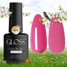 GLOSS Gel Nail Polish | Strawberry Cocktail 15ml 1 pcs - HEMA Free Gel Polish, Pink Soak Off UV LED Gel Varnish, Professional Manicure Nail Art Design Gifts for Girls & Women