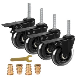 MALLLALA 3" Stem Caster Wheels with Safety Dual Locking,Heavy Duty Threaded stem 3/8"-16x1.5" casters, No Noise Swivel Rubber Castors with Sleeve for Industrial Furniture Projects Moving(Set of 4)