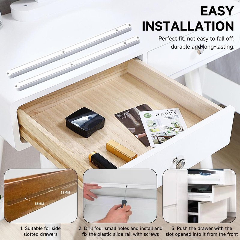 10 Pack White Plastic Drawer Runners, 298mm/ 300mm Replacement Plastic