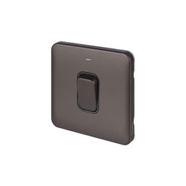 Schneider Electric Lisse Screwless Deco - Single High Current Light Switch with Neon Indicator, Double Pole, 50 A, GGBL4011BMB, Mocha Bronze with Black Insert