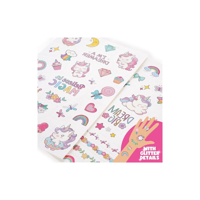 Legami - Temporary Tattoos for Kids Unicorn Theme, Washable, Sweat