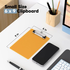 Juvealoe A5 Small Clipboard, 6 x 9 Plastic Mini Light Orange Colored Clip Boards with Low Profile Clip, Half-Letter Size for Classroom, Teacher, Students, School & Office Supplies