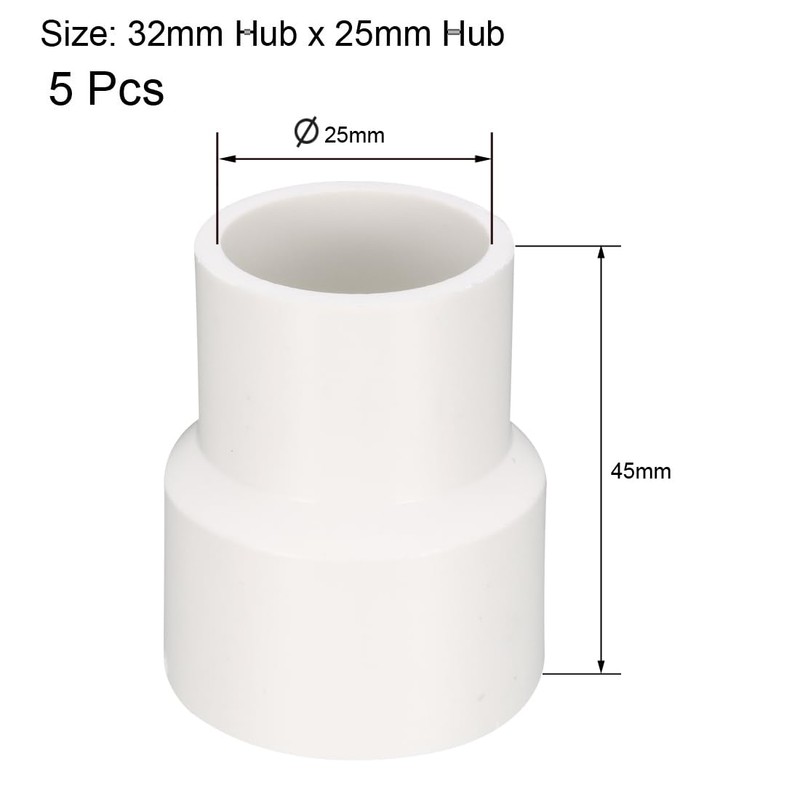 sourcing map 32mm x 25mm PVC Reducing Coupling Hub by