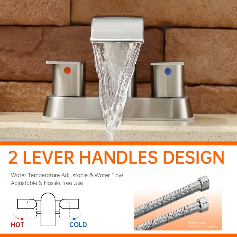Waterfall Bathroom Sink Faucet 4 Inch Brushed Nickel Faucet Bathroom