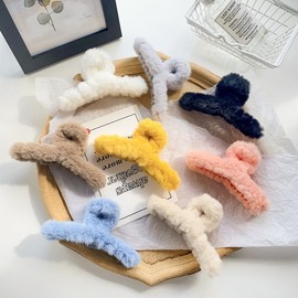 Trendy Elegant Korean Style Autumn Winter Plush Grid Large Hair Claw Clip Direct Sale/Black 12cm 20ea