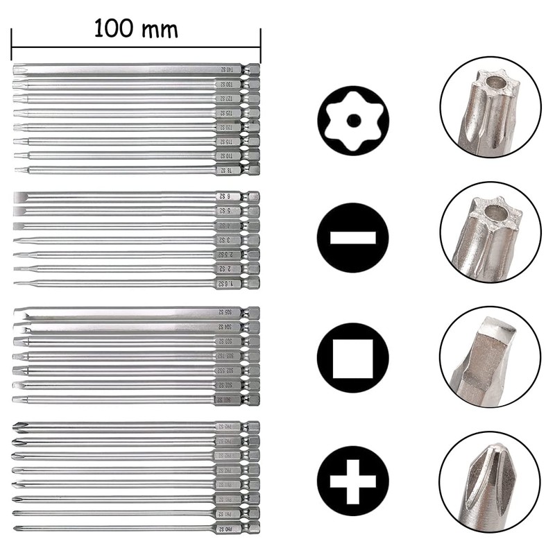 SeonFook 30pcs 100mm Long Screwdriver Drive Bits Magnetic Drill Bit