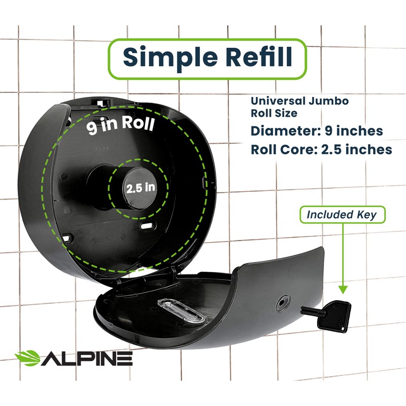 Alpine Commercial Toilet Paper Dispenser - Jumbo Toilet Paper Dispenser,