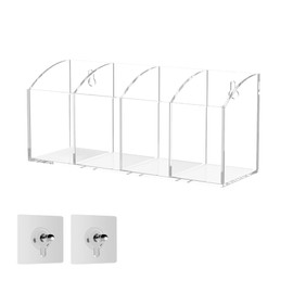 Hexsonhoma Acrylic Pen Holder Organizer 4 Compartments, Clear Pen Organizer Makeup Brush Holder, No Drill Wall Mounting Pencil Holder Office Accessories Organizer