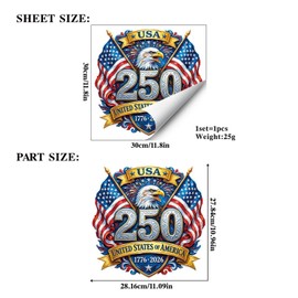 4th of July Window Clings USA 250th Anniversary Sided Electrostatic Glass Decals with Eagle Fireworks American Flag Independence Day Decorations for Home Office Party Supplies 1 Sheet