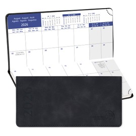 POPRUN Calendar 2026 Monthly Planner 17.4 x 8.3 cm - 12 Month Monthly Calendar Soft Cover (Jan 2026 - Dec 2026) - 1 Month 2 Pages, 64 Pages, 80 GSM Paper with PU Leather - Black