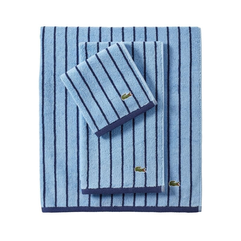 Lacoste Centre Mark Cotton Jacquard Stripe Wash Cloth, Blue, 13"x13"