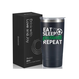 Onebttl Football Gifts for Men, Coach, Players, Teens, Football Travel Mugs Cups for Football Lovers, 590ml Stainless Steel Tumbler for Men, Black (Eat, Sleep, Football, Repeat)