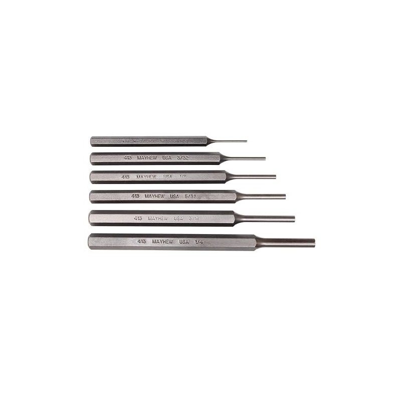 Mayhew Tools 89035 SAE Pin Punch Set Carded, 6-Piece, Shot-Blast