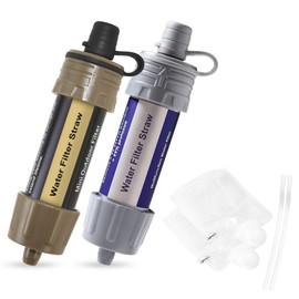 2 PCS Outdoor Water Filter Straw Water Filtration System Water Purifier for Emergency Preparedness Camping Traveling Backpacking ALKOY