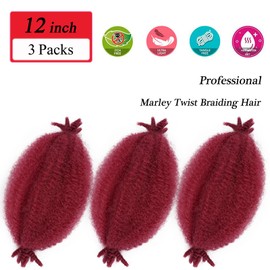 SIXERSI Marley Twist Braiding Hair Extensions Afro Spring Twist Hair 12 Inches Burgundy Red Cuban Twist Marley Hair Island Micro Springy Afro Kinky Twist Crochet Hair Braiding 12in-3-Bug#