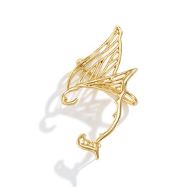 Ymqewq Kenfery Vintage Elves Ear Cuff 1 pcs Retro Pierced Ear Wrap Cartilage Stud Earring Gothic Girl's Filigree Elf Cosplay Ear Butterfly Jewelry for Women Girls (Gold)