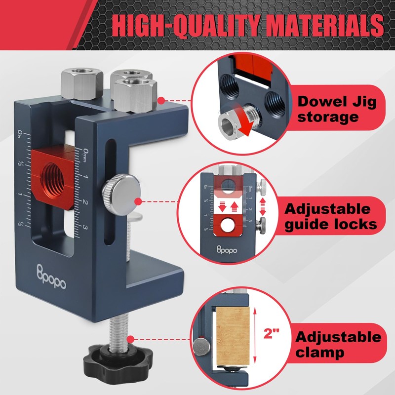 Self-Centering Doweling Jig Kit for Woodworking – Adjustable Width Dowel