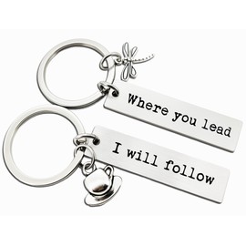 CYLDGNS Mother Daughter Keychains, Where You Lead I Will Follow, Dragonfly Key Chains, Best Friend Gift, Mother's Day Gift, Friendship Keychains, Matching Friend Key Rings, Set of 2 (Lead and Follow)