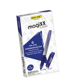 Online magiXX, 6 x Erasable Gel Pens, Blue Erasable with 0.7 mm Line Width, Rollerball Pen for Learning to Write, Office, Erasable Pen Set, Erasable Ballpoint Pen for Students