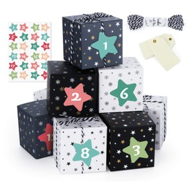 Anstore 24 Christmas Advent cubes with 24 number stickers for a DIY advent calendar for crafts and storing, 24 boxes