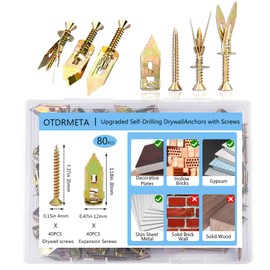 OTDRMETA 40 Pcs Self-Drilling Anchors, Drywall Self Drilling Anchors with Screws Kit, Zinc Plated Steel Drywall Anchors No Drilling Required Holds Up to 66lbs