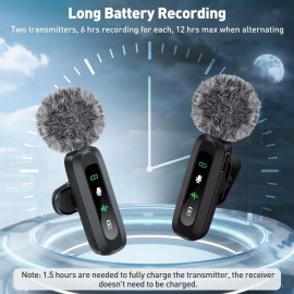 Micrófono inalámbrico Lavalier Cancelación de Ruido Excepcional de alta duración para iPhone iPad Android 2 unidades Hocosit J3