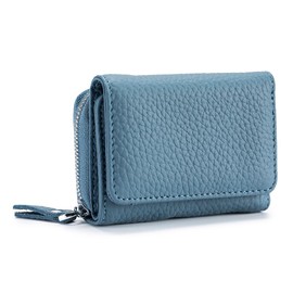 Yocipa Genuine Leather Compact Multifunctional Wallet Women Leather Trifold Mini Wallet Skimming Prevention Coin Purse Card Holder Coin Case Small, blue