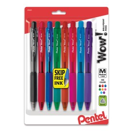 Pentel BK440BP8M WOW! Retractable Ballpoint Pen, 1mm, Assorted Barrel, Assorted Ink, 8/Pack