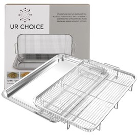 UR CHOICE Air Fryer Basket for Oven – XL 18.5" x 11.8" Stainless Steel Crisper Tray with 360° Hot Air Flow & Drip Pan – Nonstick, Dishwasher Safe Oven Air Fryer Rack for Baking, Roasting & Broiling