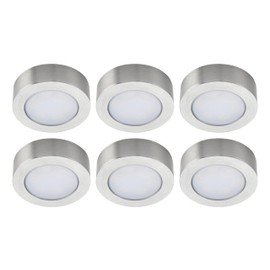 Bright Source LED Circular Cabinet Cupboard Unit Shelf Light, Satin Nickel, 2.5W, 220lm, 3CCT Switchable 3000K 4000K 6000K- Pack of 6
