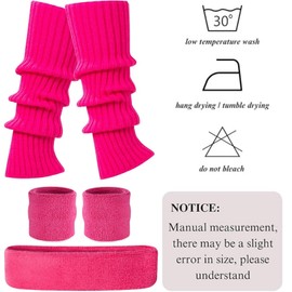 Amazleer 70s Outfit Women's Accessories, 80s Accessories, Pink Sweatband Set with Hair Band, Sports, Wristbands, Leg Warmers, Carnival Costumes Accessories for Theme Party Accessories, pink, One size