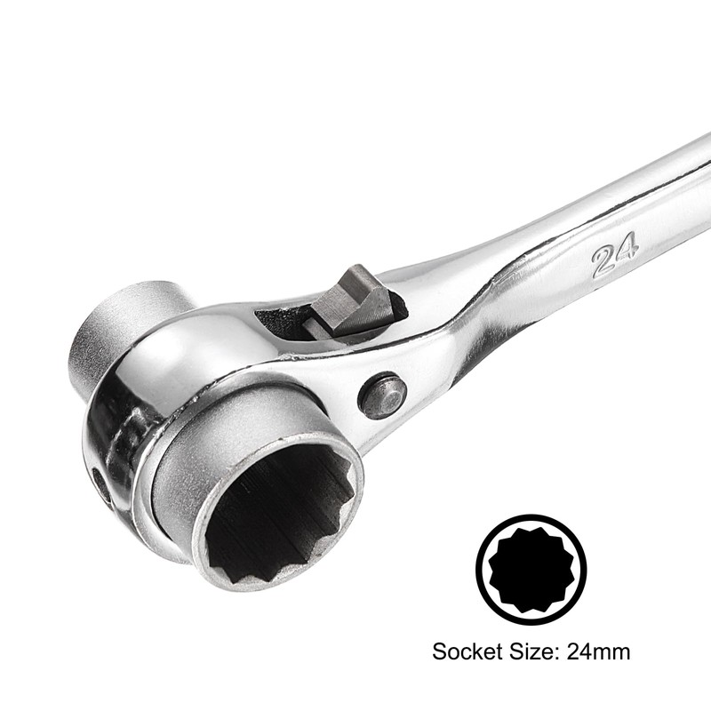uxcell 19 x 24mm 12-Point Scaffold Podger Ratchet Spanner Ratcheting