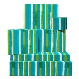 CENTRAL 23 Green And Blue Striped Wrapping Paper - 6 Sheets Of Gift Wrap For Men And Women - For Birthday Wedding Baby Shower Christmas - Comes With Stickers
